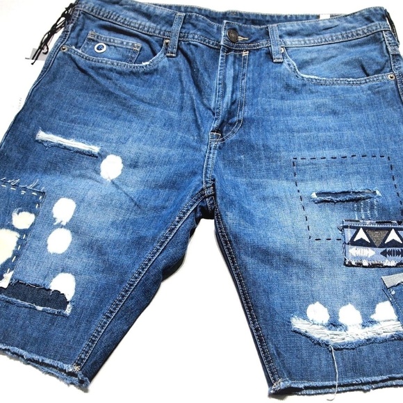 Buffalo David Bitton men's denim short riped patch - Picture 2 of 8